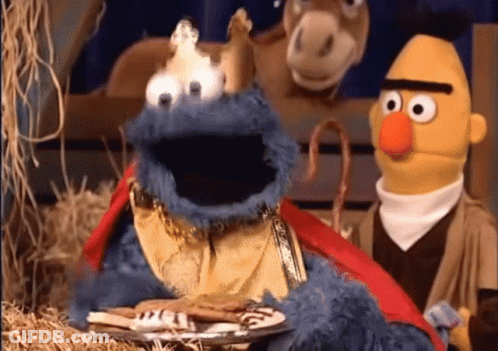 Two Sesame Street Characters Are In A Nativity Scene GIF