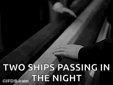 Two Ships Passing In The Night Black And White Photo Of Man On Bench GIF