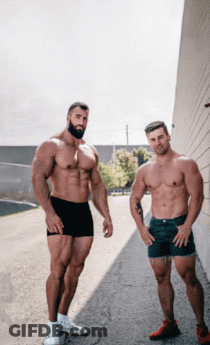 Two Shirtless Men Side By Side GIF