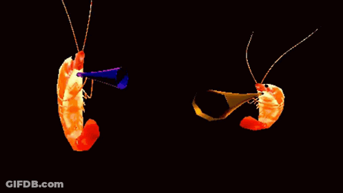 Two Shrimp Blowing Horns GIF