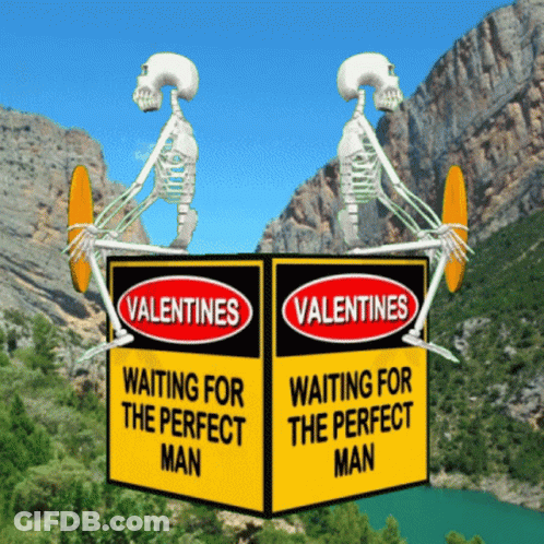 Two Skeletons Holding Valentine Sign GIF