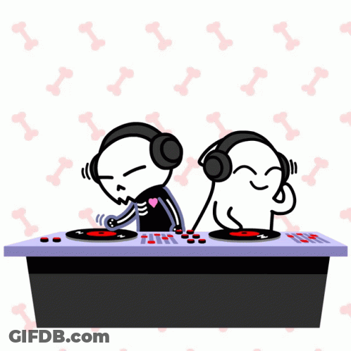 Two Skeletons Playing Records GIF