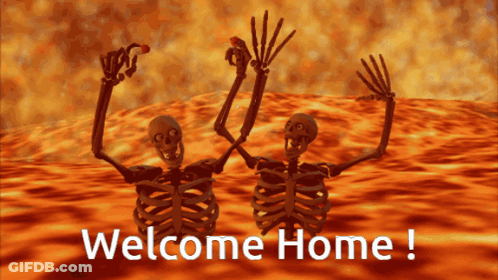 Two Skeletons Waving Welcome Home GIF
