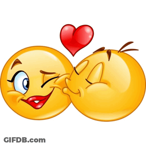 Two Smiley Faces Kissing With Heart GIF