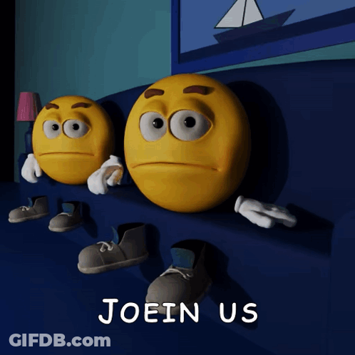 Two Smiley Faces On Blue Couch Joein Us GIF