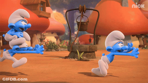 Two Smurfs In A Scene From A Nickelodeon Cartoon GIF
