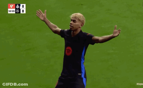 Two Soccer Players Are Celebrating A Goal With The Scoreboard Showing 4 To 0 GIF