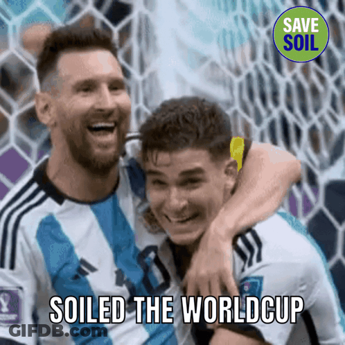 Two Soccer Players Are Hugging Each Other With The Words " Soiled The Worldcup " Above Them GIF