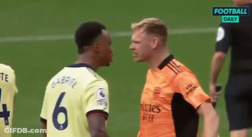 Two Soccer Players Are Standing Next To Each Other On The Field . GIF