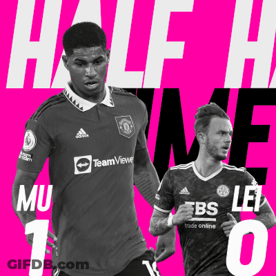 Two Soccer Players Are Standing Next To Each Other With The Words Half Time Mu 10 On The Bottom GIF