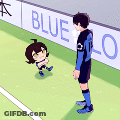 Two Soccer Players Beside Banner Saying Blue Lo GIF