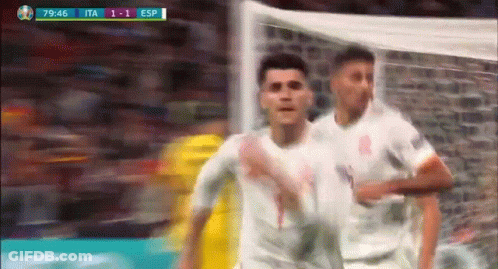Two Soccer Players Celebrate Goal ITA Vs ESP GIF