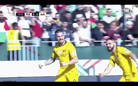 Two Soccer Players Celebrating Goal Fox Sports GIF