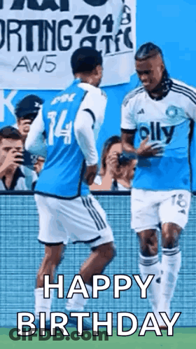 Two Soccer Players Celebrating Goal Happy Birthday GIF