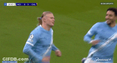 Two Soccer Players Celebrating Goal On Paramount+ GIF