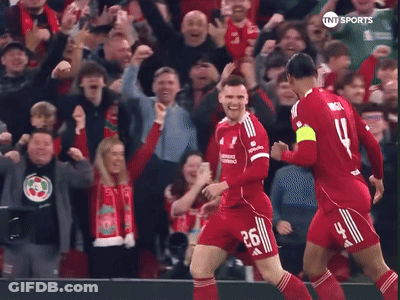 Two Soccer Players Celebrating Goal With TNT Sports GIF