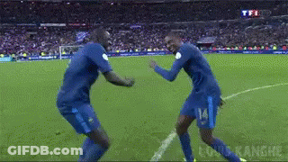 Two Soccer Players Dancing, Number 14 GIF