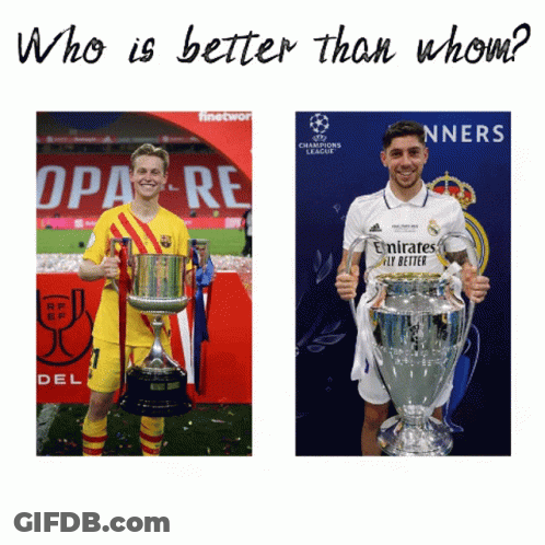 Two Soccer Players Holding Trophies GIF