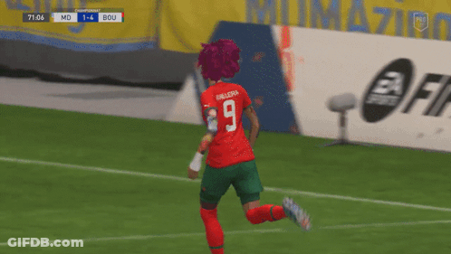 Two Soccer Players In Red And Green Uniforms Number 9 GIF