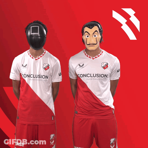 Two Soccer Players In Red And White Conclusion Jerseys GIF
