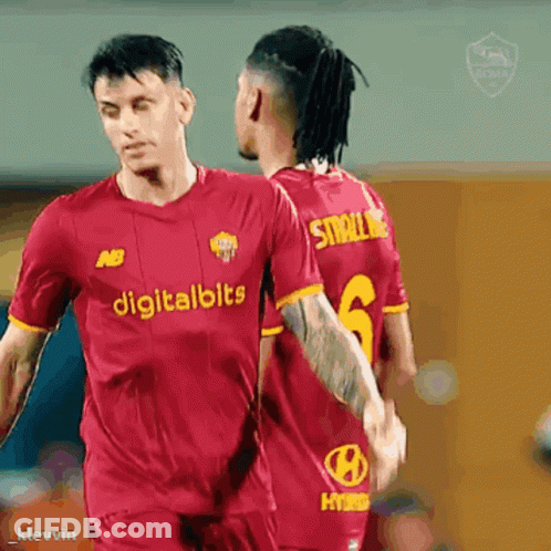 Two Soccer Players In Red Jerseys With Digitalbits GIF