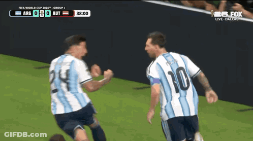 Two Soccer Players Number 10 Celebrating Goal GIF