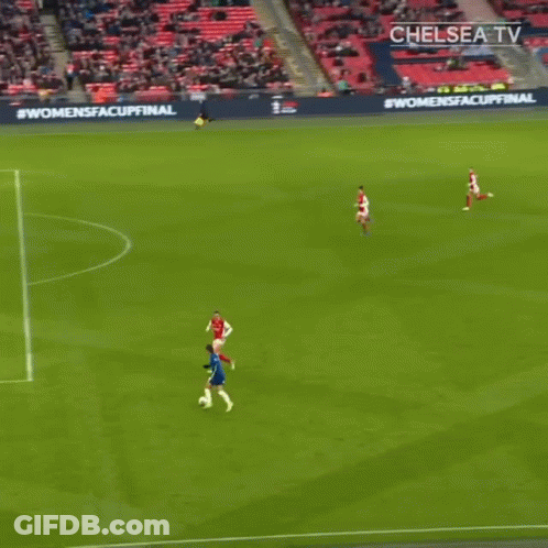 Two Soccer Players On A Field With A Chelsea TV Sign In The Background GIF