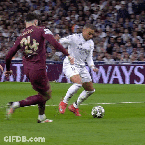 Two Soccer Players On A Field With A Sign That Says Always GIF