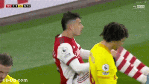 Two Soccer Players On A Field With A Sky Sports Logo On The Bottom Left GIF