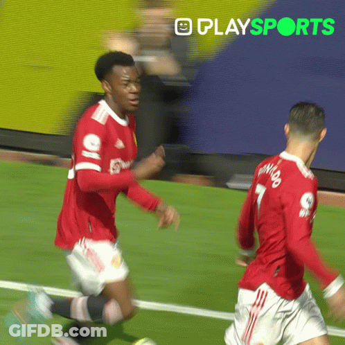 Two Soccer Players On A Field With Playsports In The Corner GIF