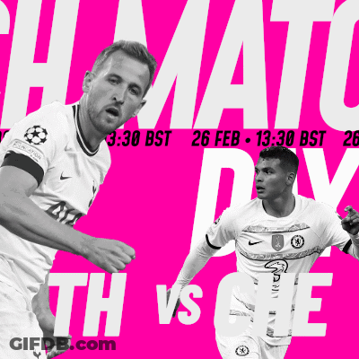 Two Soccer Players On A Pink Background With The Date 26 Feb At 13:30 Bst GIF