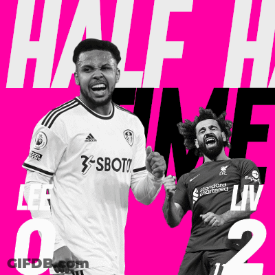 Two Soccer Players On A Pink Background With The Words Half Time On The Top GIF