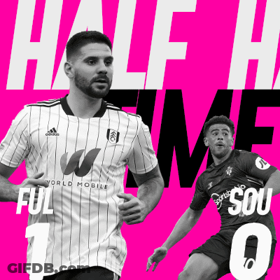 Two Soccer Players On A Pink Background With The Words Half Time Written Above Them GIF