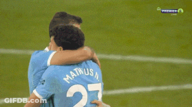 Two Soccer Players On Field One Wearing Premier Jersey GIF