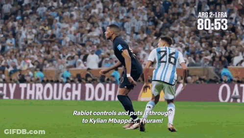 Two Soccer Players On Field With Fly Through Doh Sign GIF