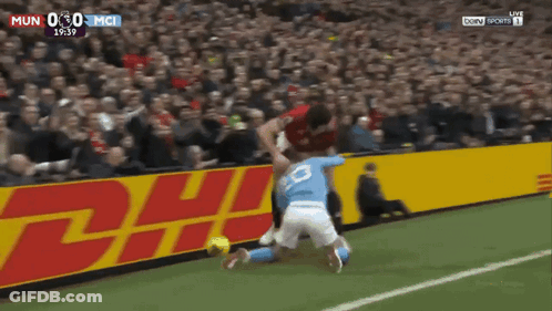 Two Soccer Players On Field With Score Lyo 6-6 GIF