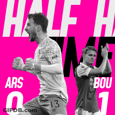 Two Soccer Players On Pink Background Saying Half Time GIF