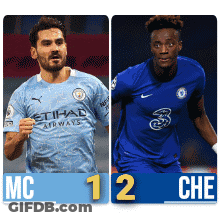 Two Soccer Players One From City And The Other From Chelsea Are Shown GIF