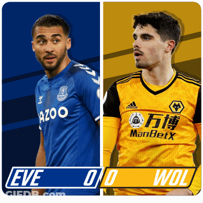 Two Soccer Players One From Everton And One From Wolves Are Shown GIF