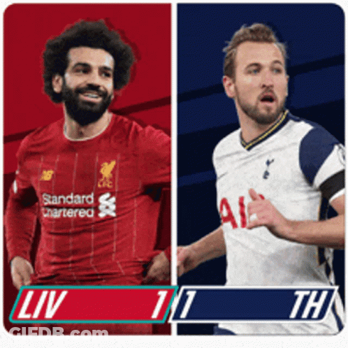 Two Soccer Players One From Liverpool And The Other From Tottenham Are Shown GIF
