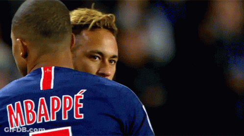 Two Soccer Players One Of Whom Has The Name Mbappe On His Shirt GIF