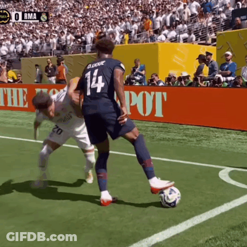 Two Soccer Players One Wearing Number 14 GIF