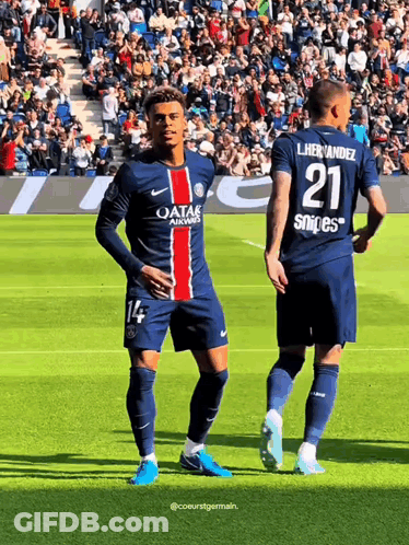Two Soccer Players One Wearing Number 21 GIF