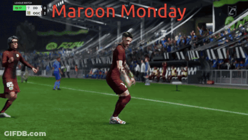 Two Soccer Players Running On Field Maroon Monday GIF