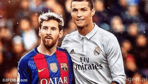 Two Soccer Players Standing Next To Each Other GIF