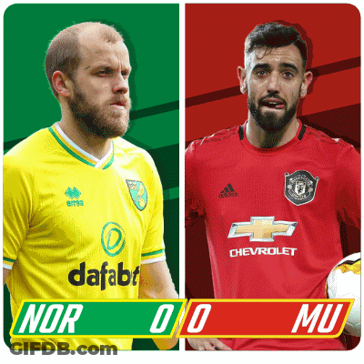 Two Soccer Players Standing Next To Each Other With A Score Of Nor 0-0 Mu GIF
