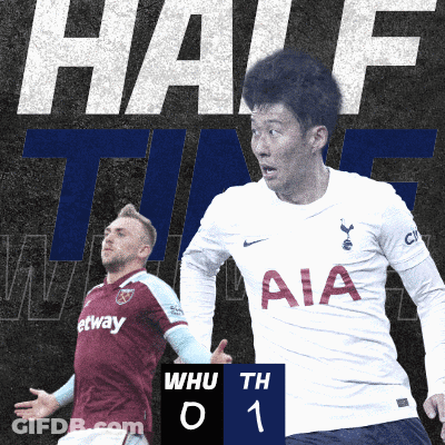 Two Soccer Players Standing Next To Each Other With The Words Half Time Written On The Bottom GIF