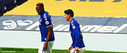 Two Soccer Players Walking On Field With Iconic James GIF