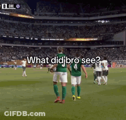 Two Soccer Players Walking Saying What Did Bro See GIF