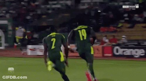 Two Soccer Players Wearing Jerseys With The Number 2 And 19 Running On A Field GIF